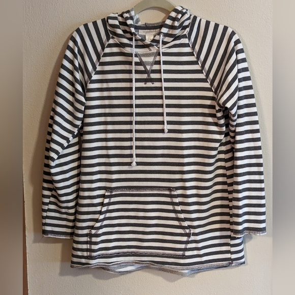 Motherhood Maternity Gray and White stripped hoodie, Front Pocket, Size Small - Picture 1 of 4